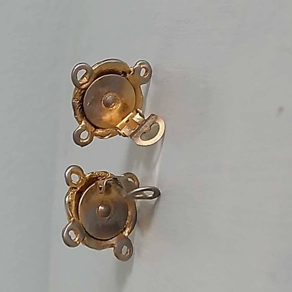 Gold tone and blue rhinestone earrings - Picture 2 of 4